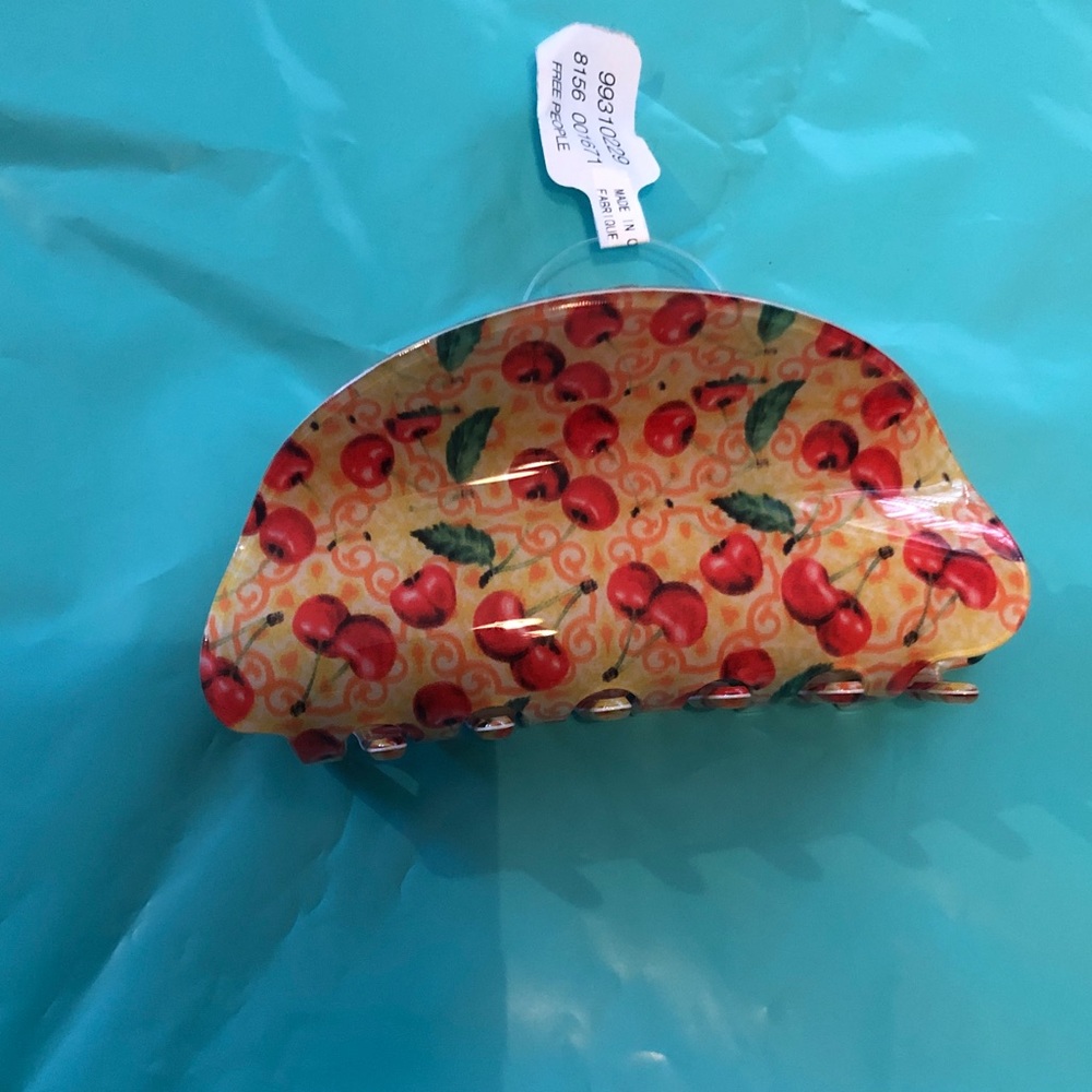 Free People Cherry Print Hair Clip - Red and Gold